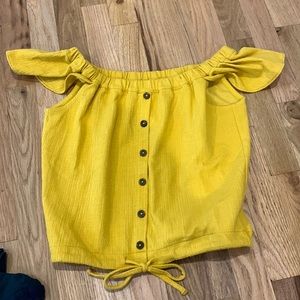 Mustard yellow madewell off the shoulder shirt